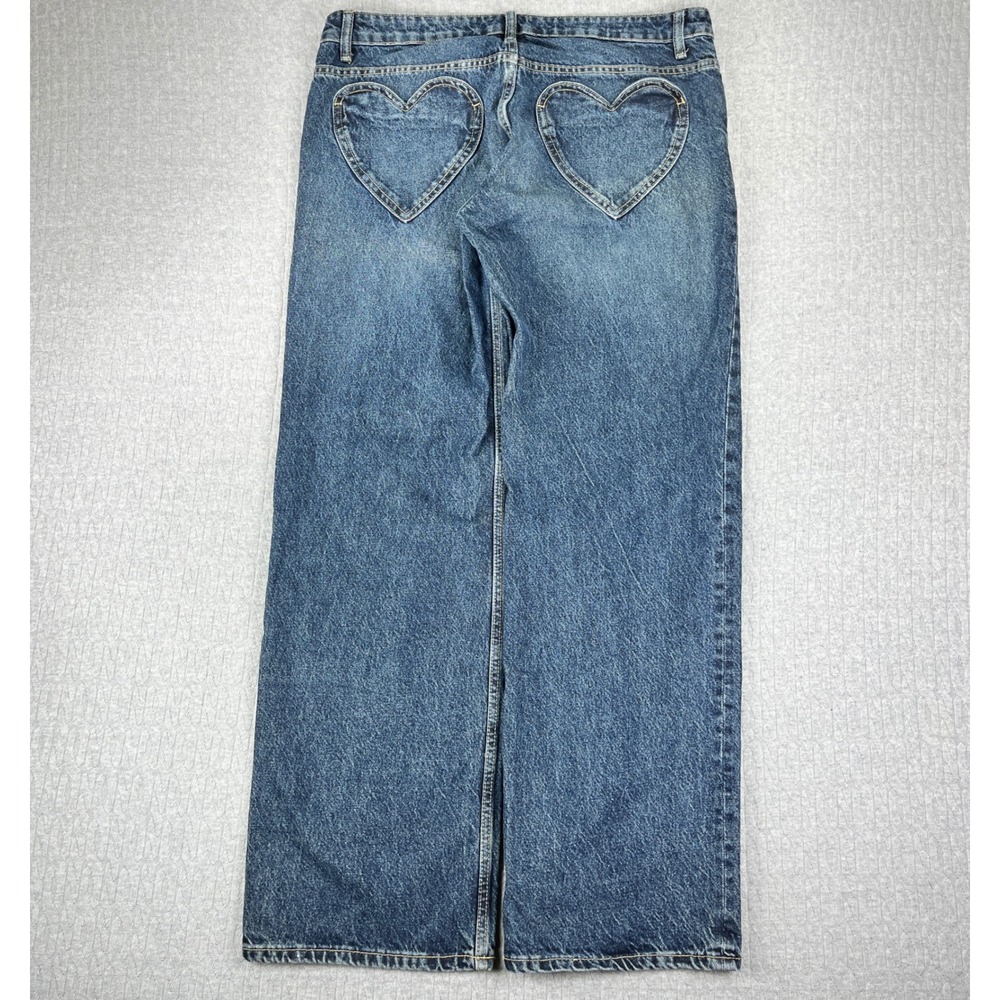 Zara Baggy Wide Leg Jeans Women 10/36x32 Blue Heart Pocket medium‎ wash Y2K 90s
